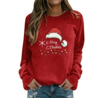Puawkoer ženski modni božićni tisak okrugli vrat duks dugih rukava Top pulover ženske vrhove 2xl crvena