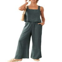 Ženska ljetna soladna dvodijelna set, suspender gornje elastične hlače široke noge, svilenkaste casual