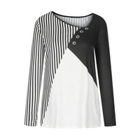 Cleariance Ženska moda Oblique V-izrez Bluza Dugi rukav Stripes Blokiranje boje za blokiranje pulover