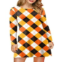 Glonme Women cvjetni print Mini haljina Darngiving Party Short Haljine Loose Plaid Orange Plaid M