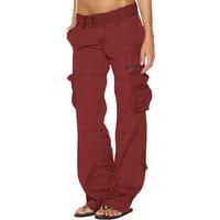 ylioge ravne hlače s niskim strukom za žene Čvrsto boje labavi fit pune dužine planinarske pantalone