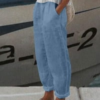 Binmer duge pantalone za žene modne žene Ljetne casual labavi pamučni i posteljini džep solid hlače