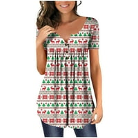 Božićne majice za žene zimske modne novitete Xmas Tree Tree Moose Print tipku s kratkim rukavima Tunički vrhovi na klirensu