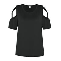 Bazyrey Womens V-izrez na vrhu Ženska kratka rukava od pune bluze Ljetne tuničke košulje crne 2xL