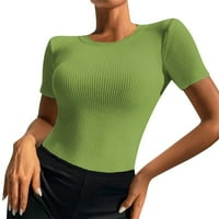 Dyfzdhu majica za žene elastične čvrste boje okruglih vrata s kratkim rukavima pletene
