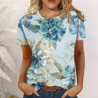 Lovskoo majice kratkih rukava za žene Trendi ljetni vrhovi cvjetni tiskani casual okrugli vrat labave