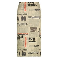 Ženske vintage novine Print Maxi suknja Visoko struk klupska zabava Split Bodycon Stretchy duga suknja