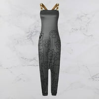 Jumpsuits za ženske trkačke haremske džepove špagete vintage paisley ukupni kombinezon tamno siva m