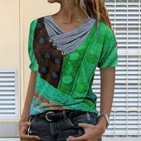 Ženski vrhovi Dressy Casual V izrez Majica kratkih rukava Cowl vrat Patchwork izlazi bluza zelena 3xl