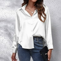Ženska majica s majicom V Vrat postolja Collar pamučna bluza Elegantni okrugli vrat majice dugih rukava