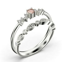 Zigzag Style 1. Carat Round Cut morgatit i dijamantni mouzrični udruživački prsten, tanak prsten, vjenčani