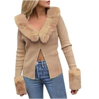 Ženski zimski novi stil kardigan dugih rukava od pune boje vune ovratnik seksi pletenje s jednim džemper