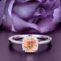Sjajni halo 1. Carat jastuk za rezanje morgatita i dijamantski moissan zaručni prsten, vjenčani prsten u 10K čvrsto bijeli zlatni nosač, poklon za njen obećanje prsten, obljetni prsten, ukrasni prsten, ukrasni prsten