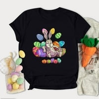 Amidoa Womens Easter's Day Pismom tiskani kratki rukav The bluza majica slatka Fuuny Basket poklon odjeće