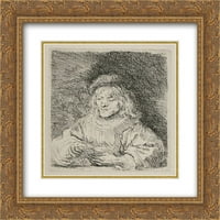 Rembrandt Matted Gold Ornate uokvirena umjetnost Ispis 'Čovjek igrajući karte'