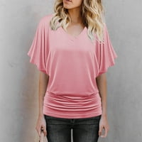Plus veličine za žene ženski V-izrez kratki rukav s kratkim rukavima Bluze Bluzes Ljetne košulje za žene ružičaste l