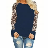 Ženska Plus size Labava Crewneck Dukseri Boja boja Dugih rukava Košulje Leopard Grafički patchwork Casual