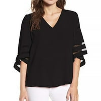 Ženska majica V mrežica izreza, ležerna rukav, casual top bluza labav šifon