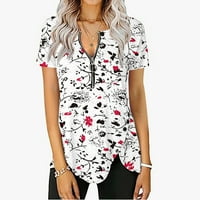 Žene ljetne vrhove Trendy Ispis kratkih rukava Bluze Ležerne dame udobne odjeće T košulje sa patentnim