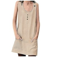 Ljetne haljine za žensku bez rukava A-line mini labavi odmor sa čvrstim okruglim izrezom Smeđi L