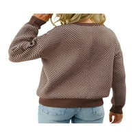 Biekopu ženski pleteni džemper prugasti dugi rukav dizajn vrata sa vratom Topla ulična odjeća Svestrani