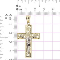 14k žuto i ruža zlato, fantastični filigranski križ Isus Krist Crucifi Privjesak religiozni šarm