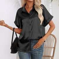 Žensko dugme dole Satin V majice za izrez Summer Silk kratki rukav uredski bluza Bluza Bluza Business Plain Worls