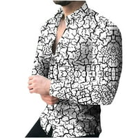 Muške proljeće jesenske košulje Slim Fit modna geometrija Ispis dugih rukava s dugim rukavima niz rever