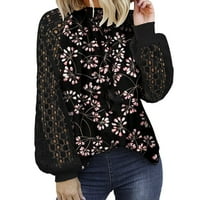 Faši grafički tisak Košulje s dugim rukavima za žene posade izrez labavi fit bluze trendi udobnog pulover