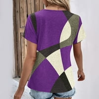 Yyeselk ženske pulover majice casual gumb dekor V-izrez kratkih rukava ugodne bluze trendi blok u boji
