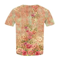 Tking Fashion Womens Plus veličine kratkih rukava cvjetni print vrhovi Crewneck Loose Ljetne majice