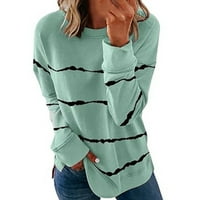 Zkozptok Dukseri za žene plus veličina Fall Crewneck Dugi rukav pulover vrhove Stripe Print Side Split