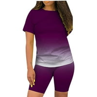 Oalirro Ljeto dva odjeća za žene Bodycon kratki rukav hlače postavljeni gradijent boja trenerke Sportward Purple XXL