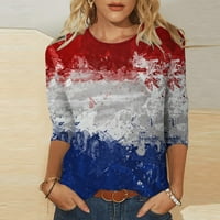 Dianli USA Top Women Okrugli izrez Tunika Američka zastava Star Striped print rukave Ljetne majice Labavi