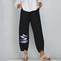 Capri pantalone za žene Ležerne prilike ljetne pamučne posteljine široke noge hlače elastične salone