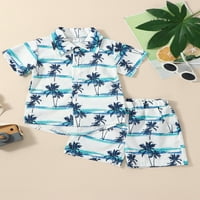 Frobukio Kids Toddler Boys Summer Havajska odjeća Set Tree Print Short rukava Lapel Dugme Majica Elastični