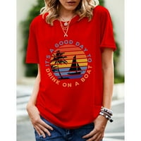 Smihono ženske modne redovine osnovne majice Majice Smanjeni kratki rukav ženski na vrhu Tropical plaže