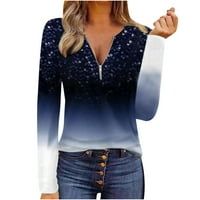 Bacco ženski vrhovi ženske dugih rukava zatvarač u vratu tiskani top majica casual majice Tee bluza