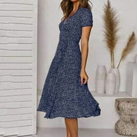 CACOMMARK PI Plus Veličina Ljetne haljine za čišćenje Žene Ljeto V-izrez zavoja za zavoja Dot Print