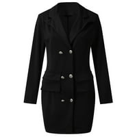 Ženski modni dvostruki tanki kaput od pune boje jakna duga haljina crna 4xl