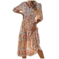 Ljetne haljine ispisane V-izrez A-line Duljina koljena Duljina vruće prodaja haljina za rupu za žene