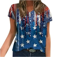 Jsaierl ženske košulje od 4. jula Patriotska američka zastava Grafičke majice Ljeto Loose Fit V izrez