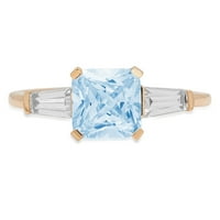 1,62ct Squaret Smaragd Cut Prirodno nebo Plava Topaz 18K žuta zlatna godišnjica Angažmane kamene prstene