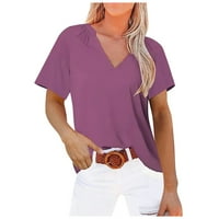 Ženska ljetna majica s kratkim rukavima ljeta V-izrez pune boje casual top