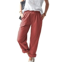Tking modne ženske hlače Čvrste pamučne posteljine elastične struine povremene ravne pantalone duge