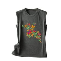 Amidoa ženski ljetni casual leptir print okrugli vrat labav majica bez rukava Top slatkih setova za