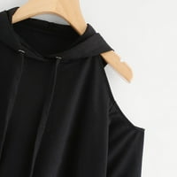 Žene Čvrsti dugi rukav ležerni sa ležerne rame s kapuljačom s kapuljačom, bluza, crna