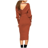 Ženska haljina kotača dress v torba za vrat HIP dugih rukava kravata kopriva pletena džemper olovka