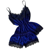 Wendunide Novo ženski donje rublje Camisole Bow Hotches V-izrez VELVET PAJAMAS SLEEPEVER BLUE XXL