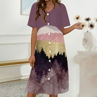 Idoravan ženska ljetna majica Dress Clearence ženske modne casual kratkih rukava V-izrez gumb Print